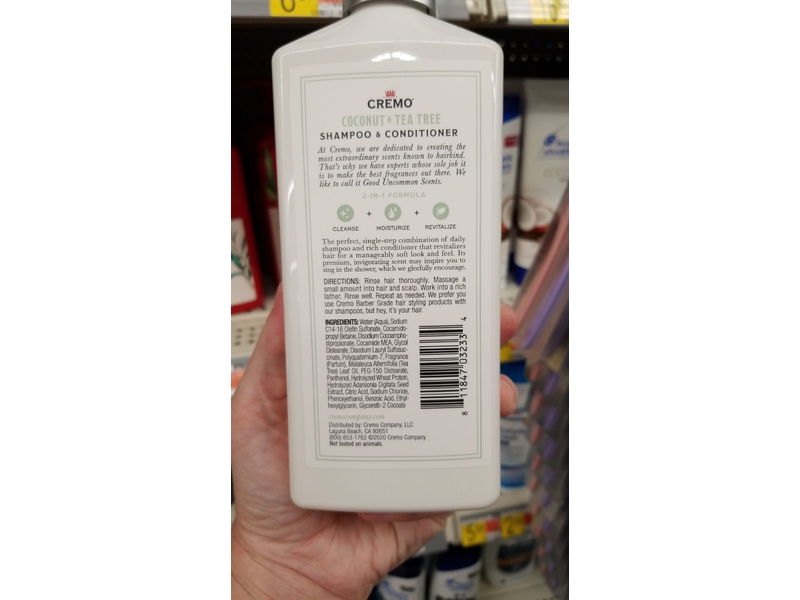 Cremo 2-in-1 Shampoo + Conditioner, Coconut Tea Tree Blend, 16 fl oz