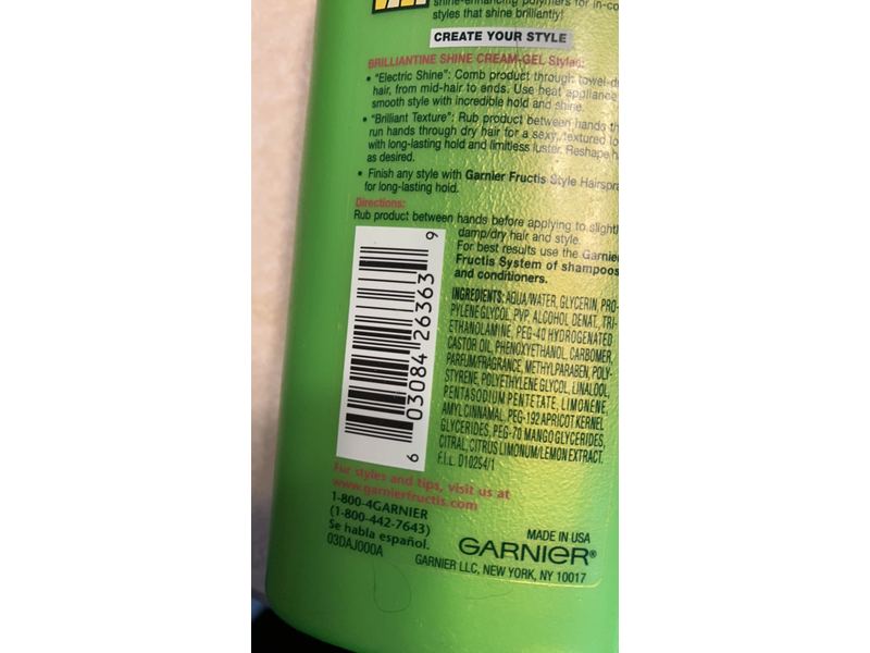 Garnier Fructis Style Brilliantine Shine Cream Gel, Extra Strong, 6.8 fl oz/200 mL