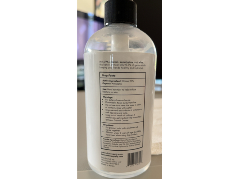 Skin Supply Hand Sanitizer, Eucalyptus, Aloe, 10.14 fl oz/300 mL