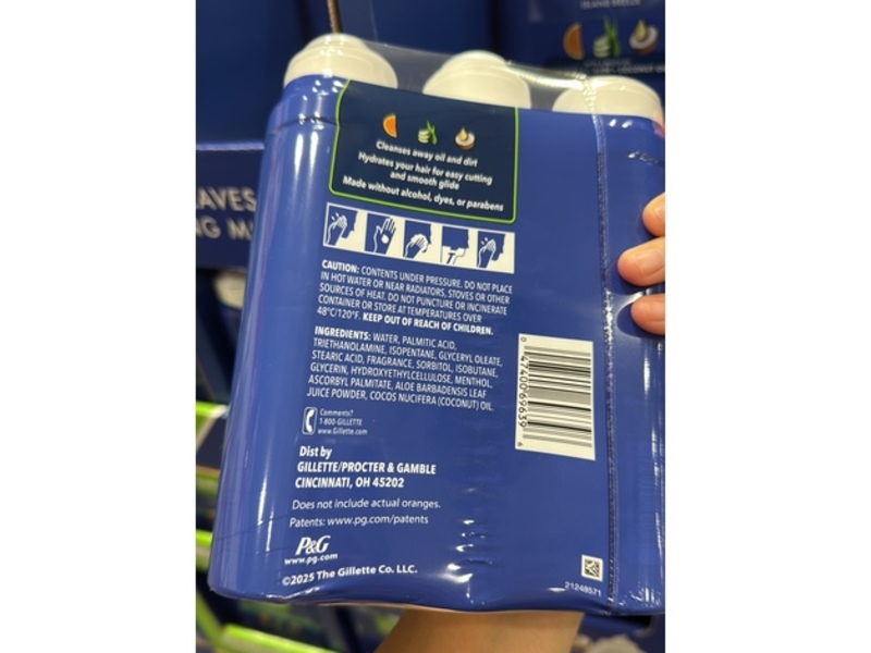 Gillette Shave Gel, Island Breeze, Vitamin C + Aloe & Coconut Oil, 21 oz/594 g, Pack Of 3