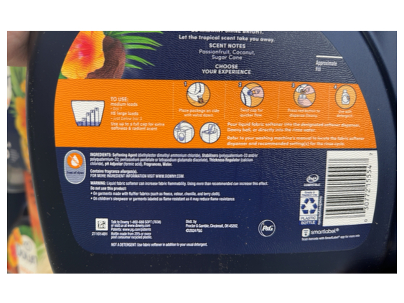 Downy Radiant Soft Fabric Softener, Pineapple & Coconut Grove, 164 Loads, 111 fl oz/3.28 L