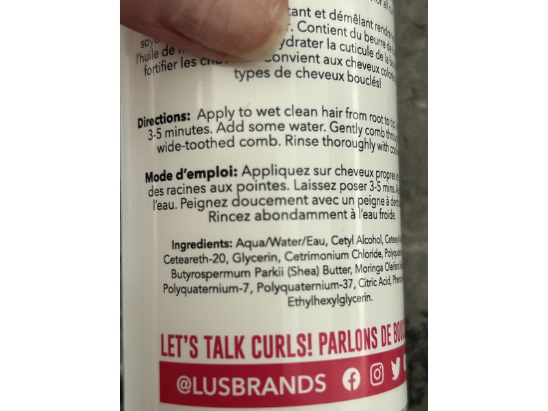 LUS Love UR Curls Silicone-Free Revitalisant Conditioner with Shea Butter and Moringa Oil, Fragrance-Free, 8.5 fl oz (250 mL)