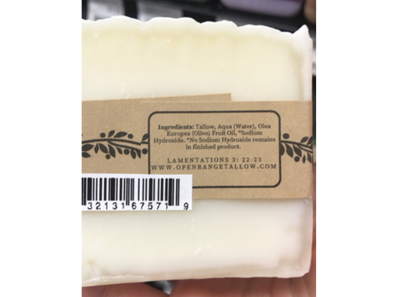 Open Range Tallow Co Bar Soap, Tallow & Olive Oil, 4 oz