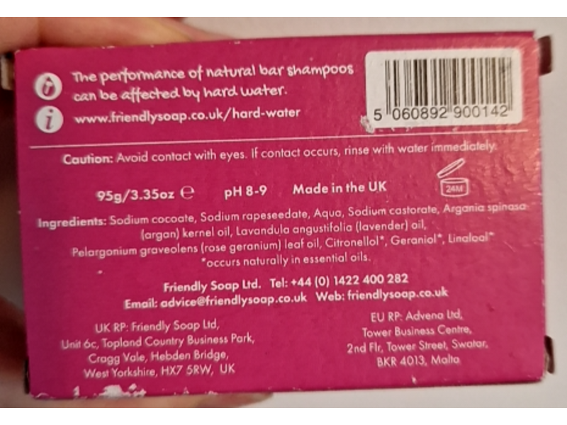 Friendly Soap Shampoo Bar, Lavender & Geranium, 95 g