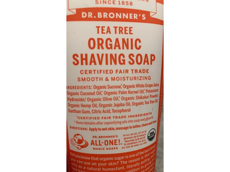 Dr.Bronner's Tea Tree Organic Shaving Soap, 7 fl oz/207 mL