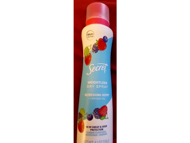 Secret Weightless Dry Antiperspirant Deodorant Spray, Refreshing Berry + Argan Oil, 4.1 oz/116 g