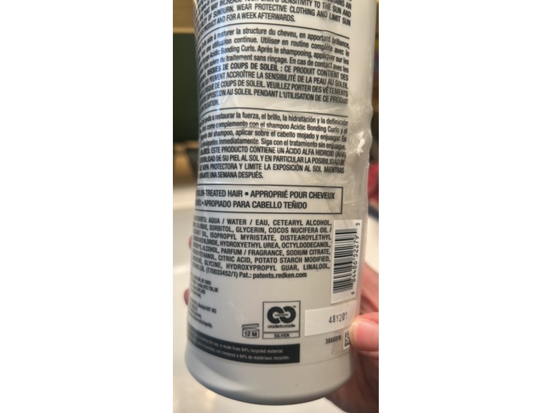 Redken Acidic Bonding Curls Silicone Free Conditioner, Citric Acid + Glycerin, 33.8 fl oz/1000 mL