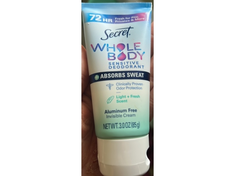 Secret Whole Body Deodorant Invisible Cream, Light + Fresh Scent, 3 oz/85 g