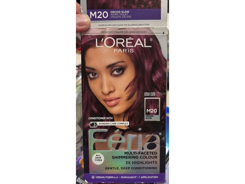 L'Oreal Paris Feria Shimmering Permanent Hair Color, M20 Orchid Glow, 1 Application