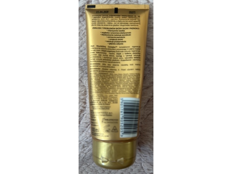 Eveline Luxury Hand & Nail Cream, Argan + Vanilla, 3.38 fl oz/100 mL