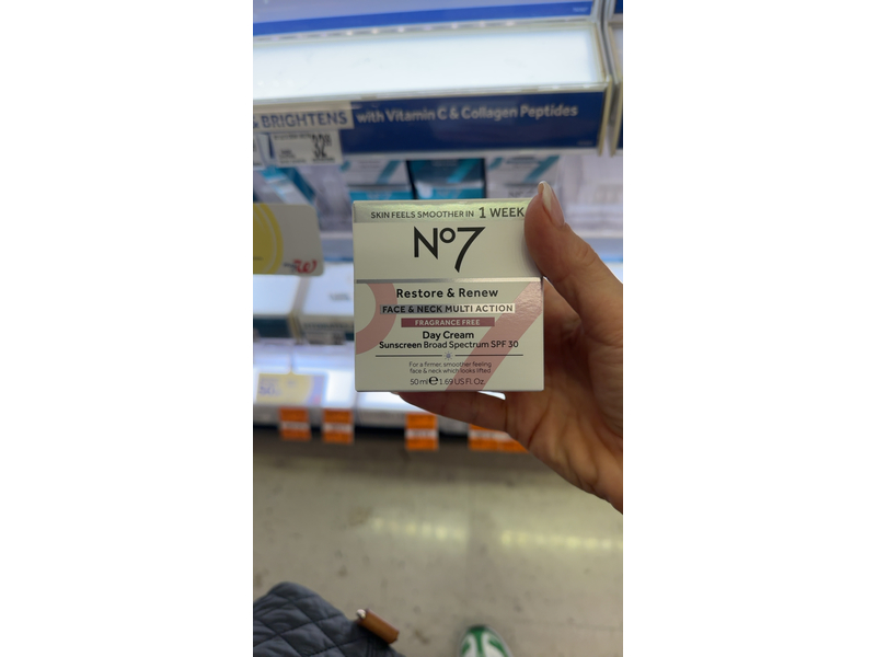No7 Restore & Renew Face & Neck Multiaction Day Cream, Fragrance Free, SPF 30, 1.69 fl oz/50 mL