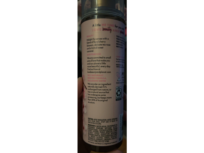 Love Beauty & Planet Beloved Fine Fragrance Body Mist, Cherry Blossom & Tea Rose, 8 fl oz