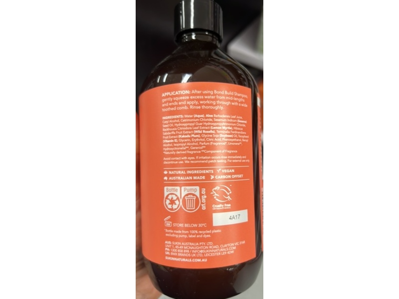 Sukin Bond Build Repair Conditioner, 16.91 fl oz/500 mL