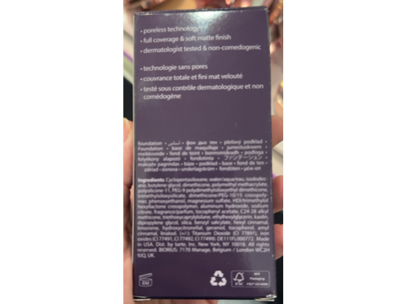 Tarte Amazonian Clay 16-Hour Full Coverage Foundation, 18N Fair-Light Neutral, 1.7 fl oz/50 mL