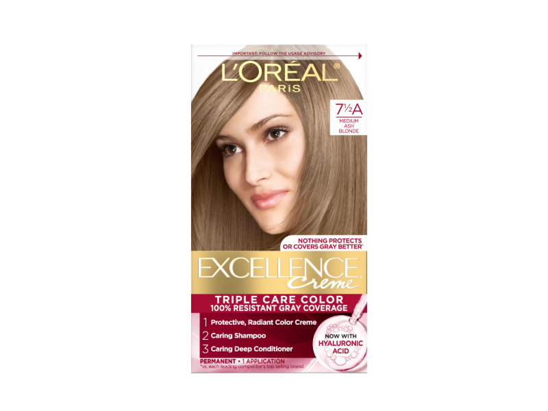 L'Oreal Paris Excellence Creme Permanent Hair Color Kit, 7.5A Medium Ash Blonde