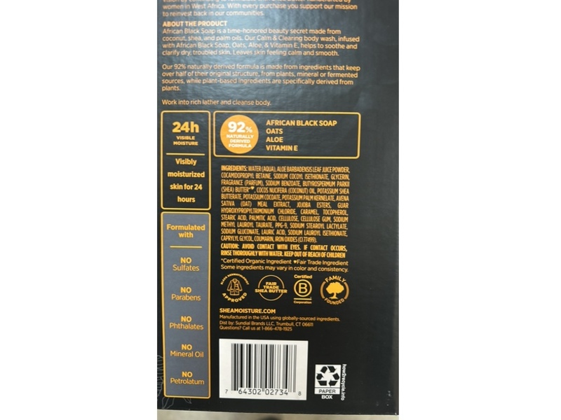 SheaMoisture African Black Soap Body Wash, Calm & Clearing, 18 fl oz/532 mL, Pack Of 2