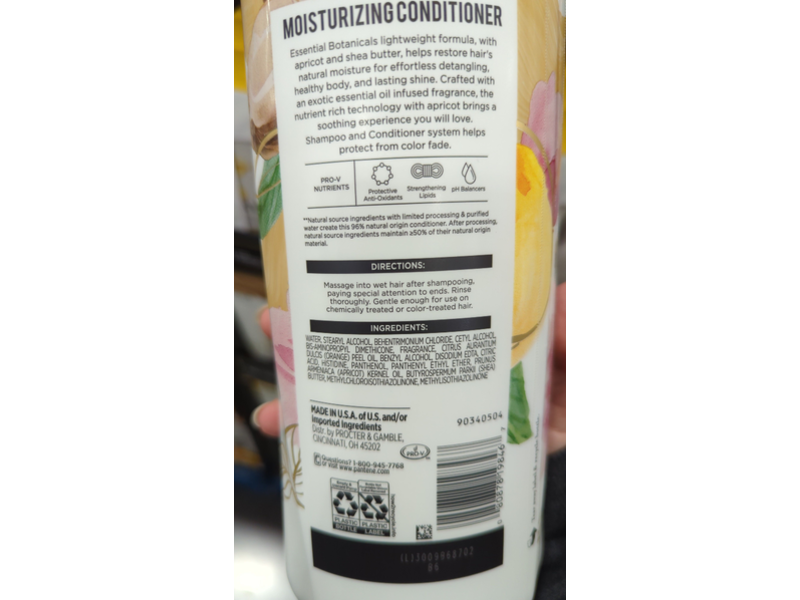 Pantene Moisturizing Conditioner, Apricot & Shea Butter, Sulfate Free, 38.2 fl oz/1.13 L