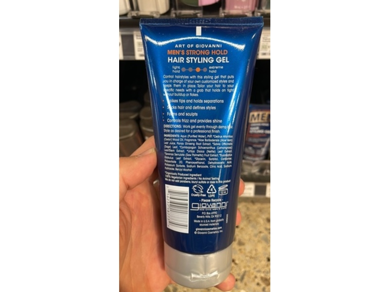 Giovanni Men Strong Hold Hair Styling Gel, Ginseng & Eucalyptus, 6.8 fl oz/201 mL