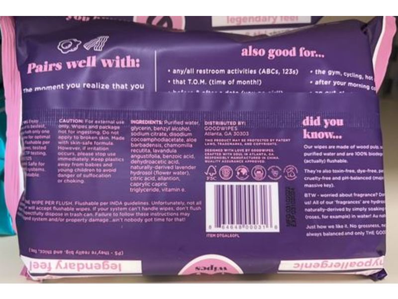 Goodwipes Flushable Butt Wipes, Lavender Scent, 60 Count