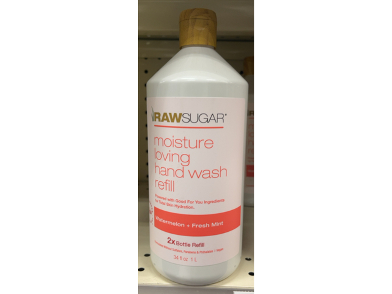 Raw Sugar Moisture Loving Hand Wash Refill, Water Melon + Fresh Mint, 32 fl oz/1 L