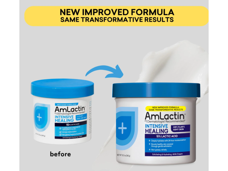 AmLactin Intensive Healing Exfoliating & Hydrating Cream, 15% Lactic Acid, 12.0 oz/340 g