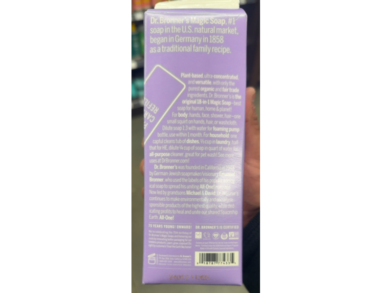 Dr. Bronner's Pure - Castile Soap Refill, Lavender, 32 fl oz/946 mL