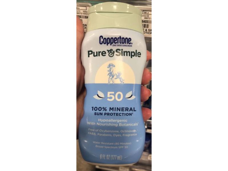 Coppertone Pure & Simple Mineral Sunscreen, SPF 50, 6 oz/177 mL