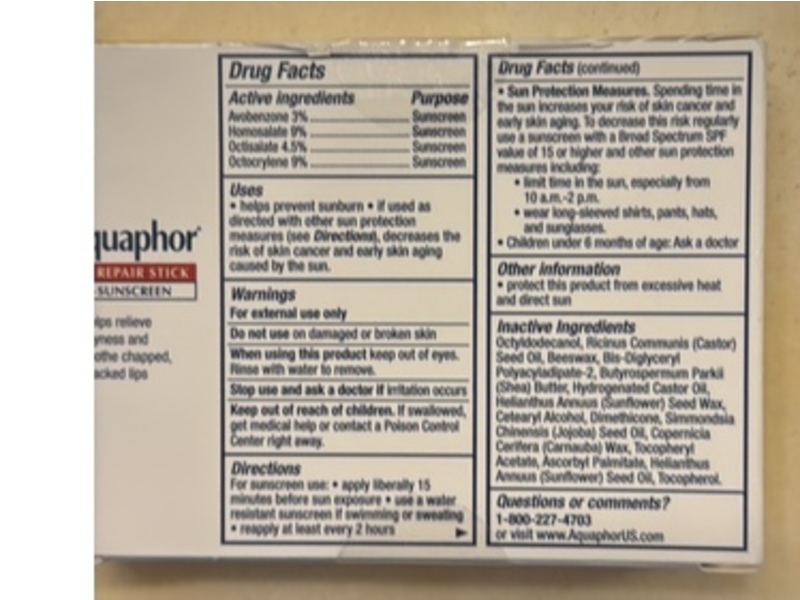 Aquaphor Immediate Relief Lip Repair Stick, 0.17 oz/4.8 g, Pack Of 2