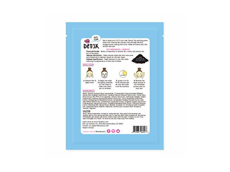 FaceTory Let's Talk, Detox Purifying Charcoal Sheet Mask - Detoxifying and Purifying (Pack of 5)