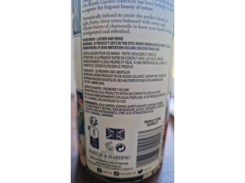 Baylis & Harding Royale Garden Luxury Hand Soap, Verbena & Chamomile, 16.9 fl oz/500 mL