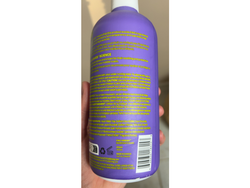 Attitude Little Leaves Bubble Wash, Vanilla & Pear, 16 fl oz/473 mL