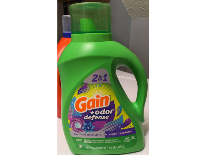 Gain + Odor Defense Liquid Laundry Detergent, Super Fresh Blast Scent, 61 Loads, 88 fl oz/2.6 L