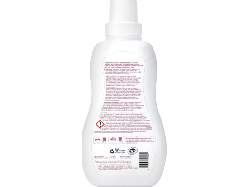 Attitude Baby Leaves Liquid Laundry Detergent, Unscented, 35 Loads, 35.5 fl oz/105 L