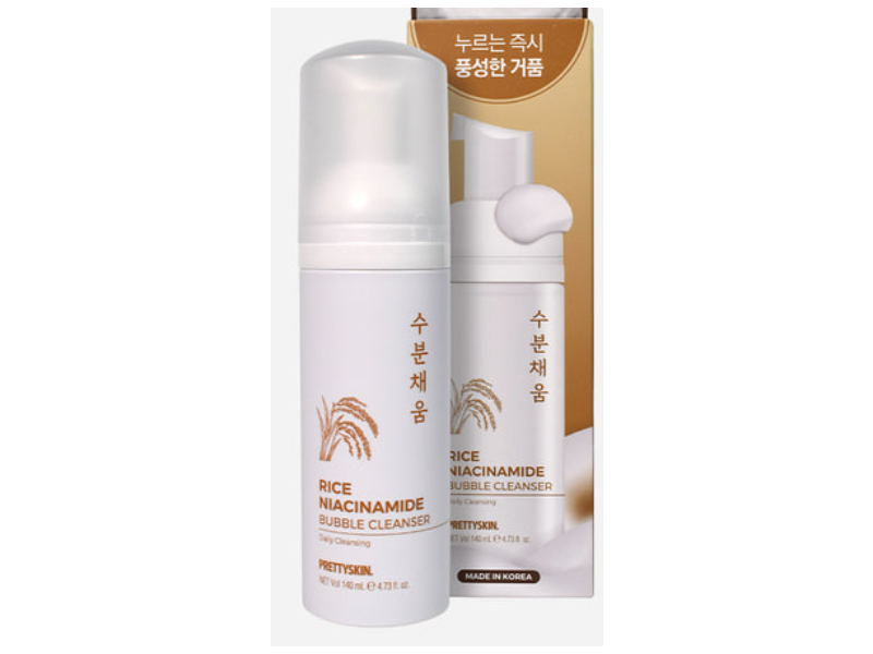 Prettyskin Bubble Cleanser, Rice Niacinamide, 4.73 fl oz/140 mL