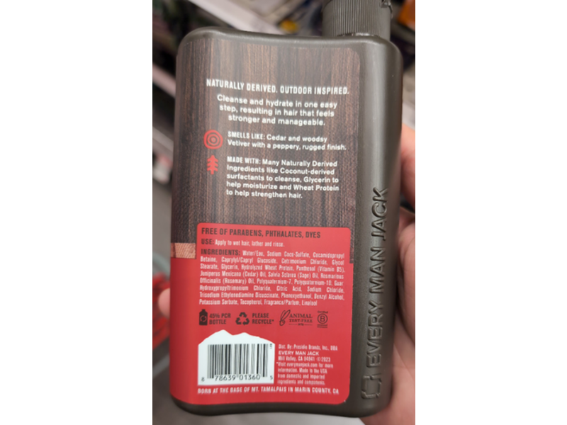 Every Man Jack 2-In-1 Shampoo + Conditioner, Cedarwood, 13.5 fl oz/400 mL