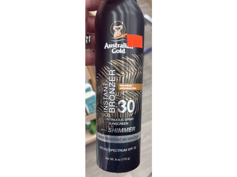 Australian Gold Instant Bronzer Continuous Sunscreen Spray, SPF 30, 6 oz/170 g
