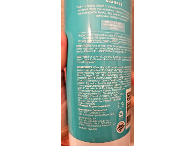 Jason Purifying Tea Tree Shampoo, 12 fl oz/355 mL