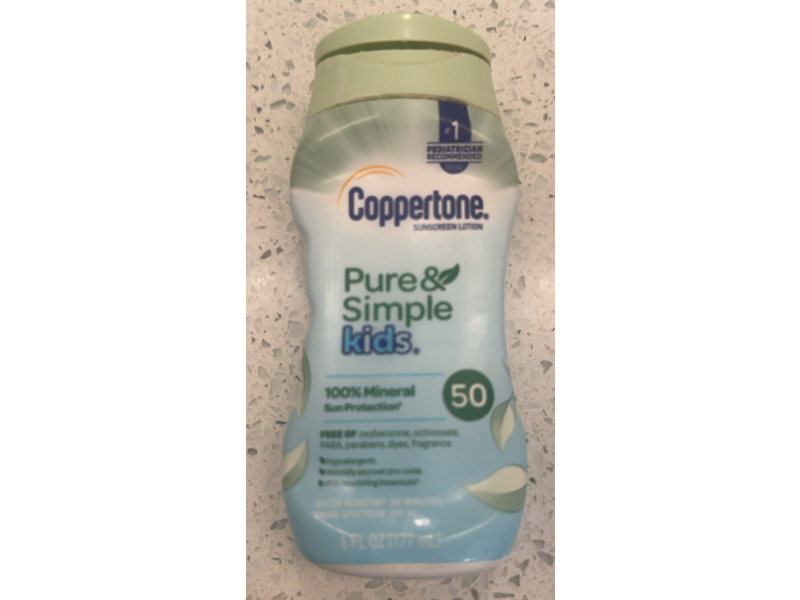 Coppertone Kids Pure & Simple Sunscreen Lotion, SPF 50, 6 fl oz/177 mL