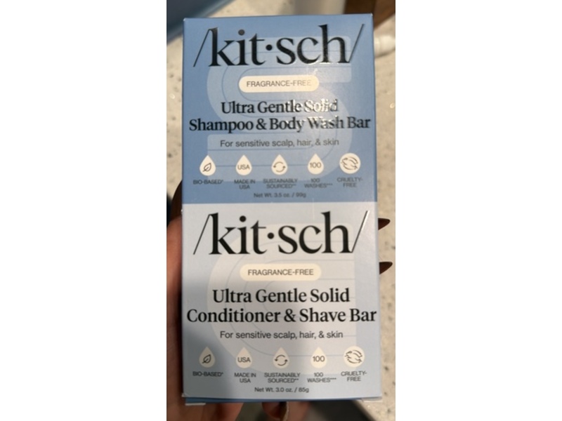 Kitsch Ultra Gentle Solid Shampoo Body Wash Bar Solid Conditioner & Shave Bar, Fragrance-Free, 2 Count