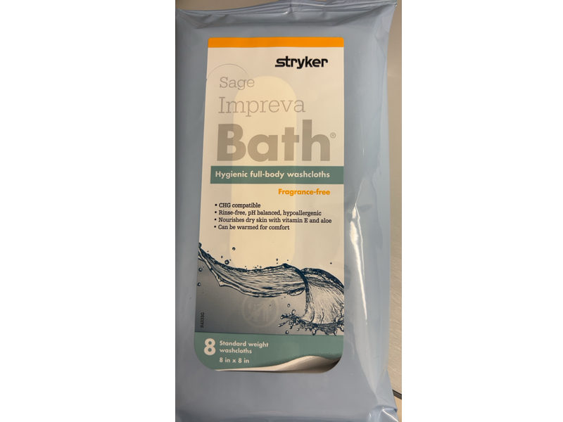 Stryker Sage Impreva Bath Hygienic Full - Body Washcloths, 8 Count