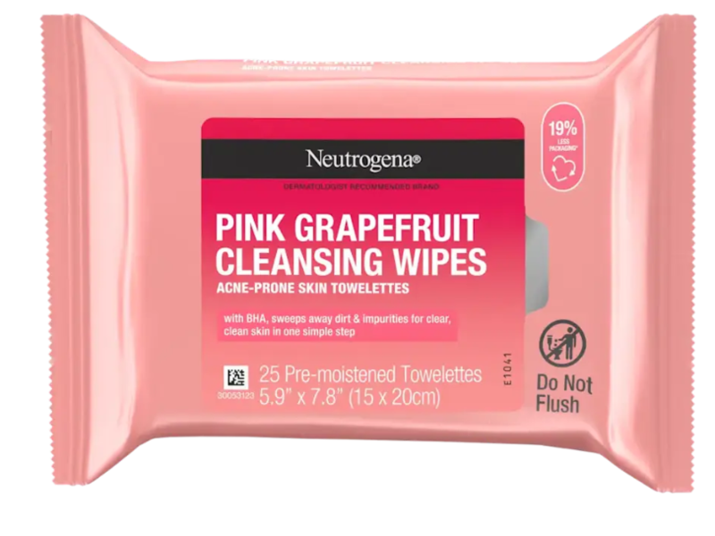 Neutrogena Oil-Free Cleansing Wipes, Pink Grapefruit, 25 Count, Pack Of 2
