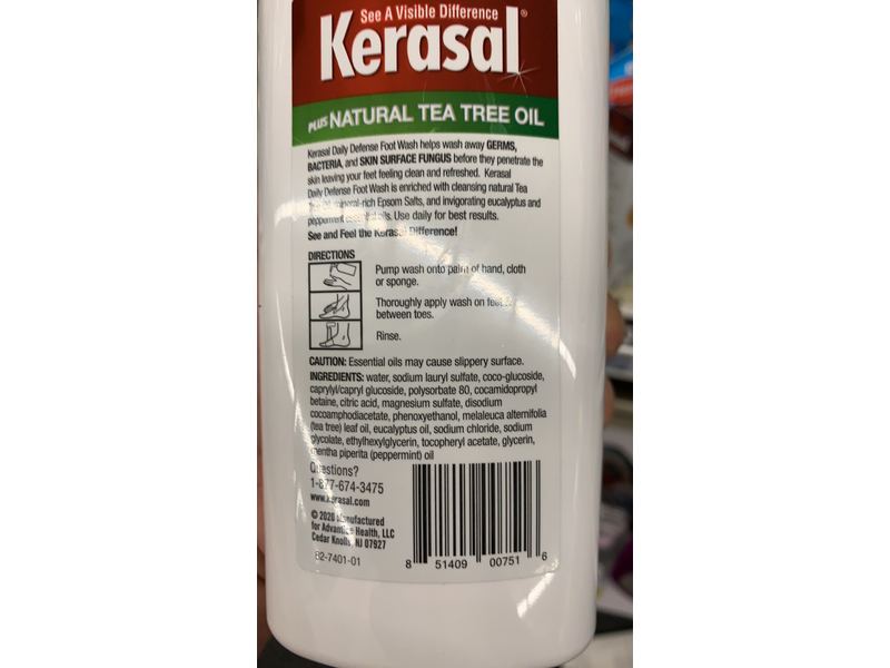 Kerasal Daily Defense Foot Wash, Tea Tree Oil, Epsom Salt & Other Essential Oils, 12 fl oz/355 mL
