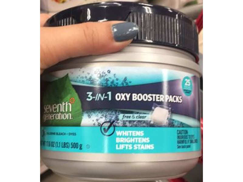 Seventh Generation 3-In-1 Oxy Booster Packs, Free & Clear, 17.6 oz/500 g, 25 Count