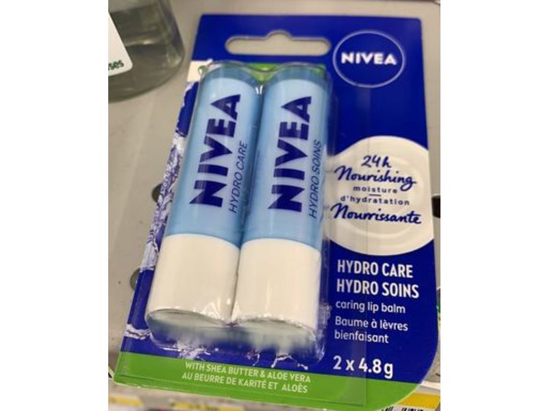 Nivea Hydro Care Lip Balm, Shea Butter & Aloe Vera, 4.8 g, Count 2