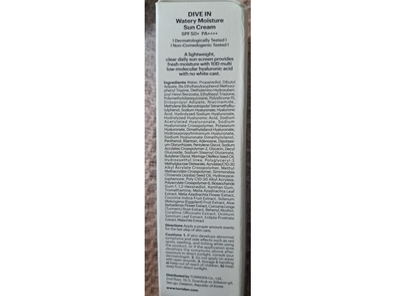 Torriden Moisture Sun Cream, Dive In SPF 50+ PA++++, 2.02 fl oz/60 mL