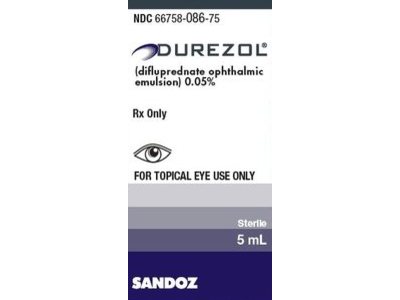 Durezol (difluprednate ophthalmic emulsion) 0.05%, 5 mL, Sandoz (Rx)