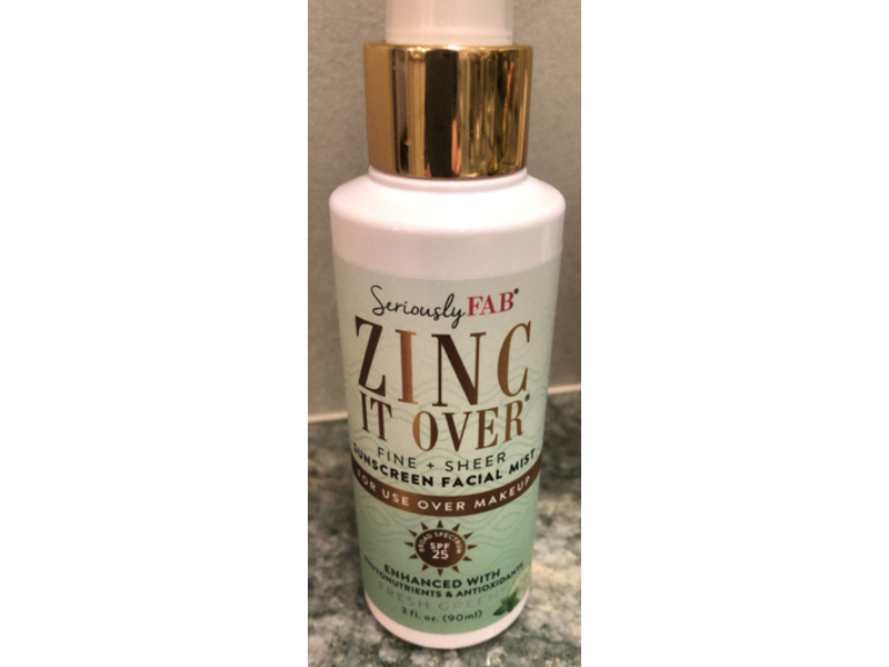 Seriously Fab Zinc It Over Sunscreen Facial Mist, Fine + Sheer, Fresh Greens, SPF 25, 3 fl oz/90 mL
