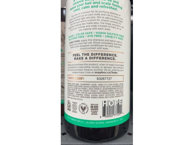 Soapbox Clean & Purify Shampoo, Tea Tree, 33.8 fl oz/1 L
