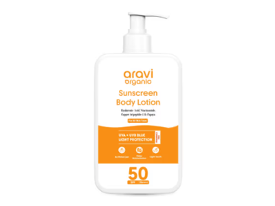 Aravi Organic Sunscreen Body Lotion, SPF 50 PA++++, 6.76 fl oz/200 mL