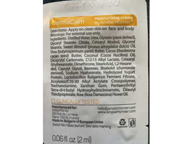 Amelie Monnier Derma Calm Moisturizing Cream, 0.06 fl oz/2 mL